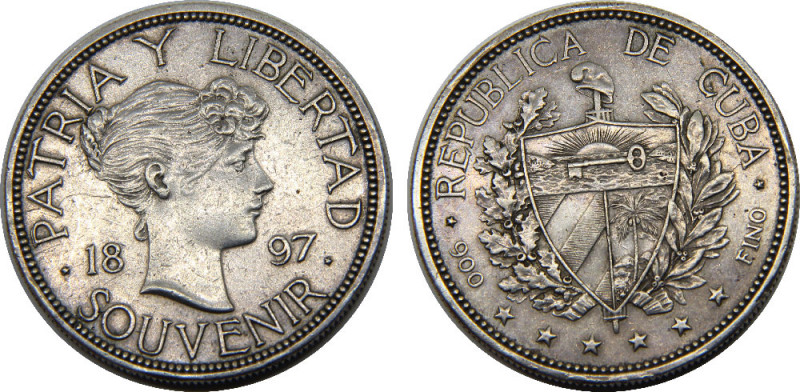 CUBA 1897 "Peso Souvenir" type III,Very Rare(Mintage 4856 SOUVENIR PESO SILVER X...