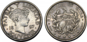 CUBA 1897 "Peso Souvenir" type III,Very Rare(Mintage 4856 SOUVENIR PESO SILVER XF22.5g 
X# M3