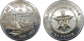 CUBA 1988 Second Republic,First Spanish Railroad, Proof,Rare(Mintage 1000) 20 PESO SILVER MS62.3g 
KM# 233