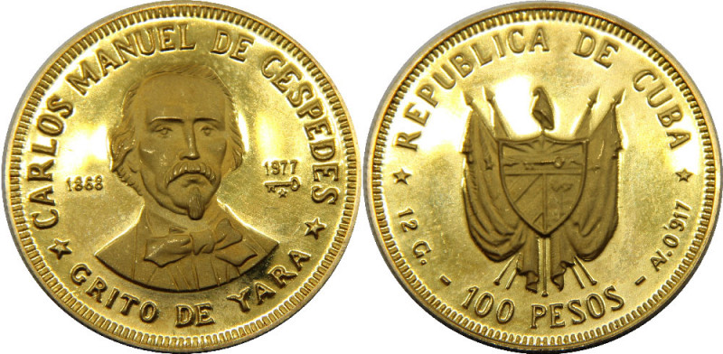 CUBA 1977 Second Republic,Carlos Manuel de Céspedes,Proof(Mintage 25000) 100 PES...