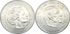 DENMARK 1972 Margrethe II, Throne Accession 10 KRONER SILVER MS20.6g 
KM# 858