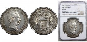 EL SALVADOR 1861 Republic,Barrios,Pattern,Very Rare 1 PESO SILVER MS62 
KM# Pn3