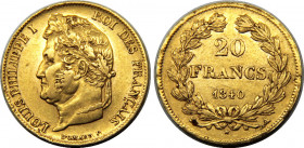 FRANCE 1840 A Louis Philippe I,Kingdom,Paris mint 20 FRANCS GOLD AU6.5g 
KM# 750