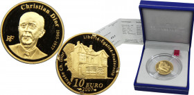 FRANCE 2007 Fifth Republic,50th Anniversary of the Death of Christian Dior,Proof Rare(Mintage 500) 10 EURO GOLD PF8.45g 
KM# 1489
