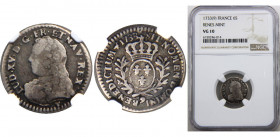 FRANCE 1732 9 Louis XIV,Kingdom, Renes mint,Rare(Mintage 62000) 6 Sols SILVER VG10 
KM#480.25
