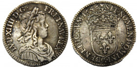 FRANCE 1646 A Louis XIV,Kingdom,with long wick,Paris mint, Bent 1/12 ECU SILVER VF2.3g 
KM# 166