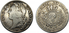 FRANCE 1741 C Louis XV,Kingdom,Caen mint 1/2 ECU SILVER F14.2g 
Dy# 1681