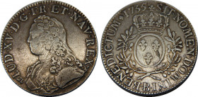 FRANCE 1735 B Louis XV,Kingdom,Rouen mint ECU SILVER VF29.2g 
KM# 486.3