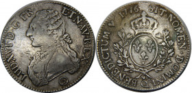 FRANCE 1776 Q Louis XVI,Kingdom,Perpignan mint ECU SILVER VF28.8g 
KM# 564.13
