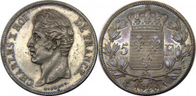 FRANCE 1828 A Charles X,Kingdom,2nd Type,Paris mint 5 FRANCS SILVER AU25.1g 
KM# 728.1