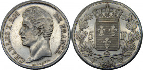 FRANCE 1830 W Charles X,Kingdom,2nd Type,Lille mint 5 FRANCS SILVER AU25g 
KM# 728.13