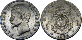 FRANCE 1856 D Napoleon III,French Empire,The Second,Lyon mint 5 FRANCS SILVER VF24.8g 
KM# 782.3