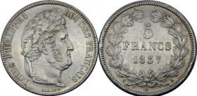 FRANCE 1837 A Louis Philippe I,Kingdom,Paris mint 5 FRANCS SILVER MS25g 
KM# 749.1