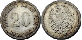 GERMAN EMPIRE 1875 C Wilhelm I,type 1,large shield, Frankfurt am Main mint 20 PFENNIG SILVER XF1g 
KM# 5