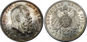 GERMAN EMPIRE 1911 D Otto Prince Regent Luitpold,Bavaria,Munich mint 5 MARK SILVER MS27.9g 
KM# 999