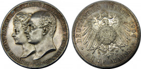 GERMAN EMPIRE 1904 A Friedrich Franz IV,Mecklenburg-Schwerin,Wedding,Berlin mint(Mintage 40000) 5 MARK SILVER MS27.9g 
KM# 334