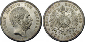GERMAN EMPIRE 1900 E Albert,Saxony-Albertinian,Muldenhutten mint 5 MARK SILVER AU27.8g 
KM# 1246