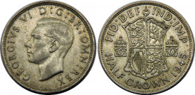 GREAT BRITAIN 1945 George VI,1st type 1/2 CROWN SILVER AU14g 
KM# 856