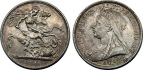 GREAT BRITAIN LIX 1896 Victoria,3rd portrait 1 CROWN SILVER AU28.4g 
KM# 783