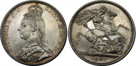 GREAT BRITAIN 1887 Victoria,2nd portrait 1 CROWN SILVER MS28.4g 
KM# 765