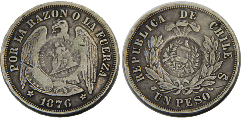 GUATEMALA 1894 Republic,countermark on Chile Peso,KM# 142.1 1 PESO SILVER VF24.7...