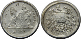 GUATEMALA 1888 G Republic,Rare 25 CENTAVOS SILVER VF6.3g 
KM# 205.1