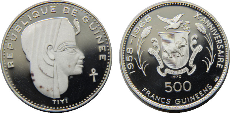 GUINEA 1970 Republic,Pharaohs Series - Cleopatre,Proof(Mintage 5250) 500 FRANCS ...