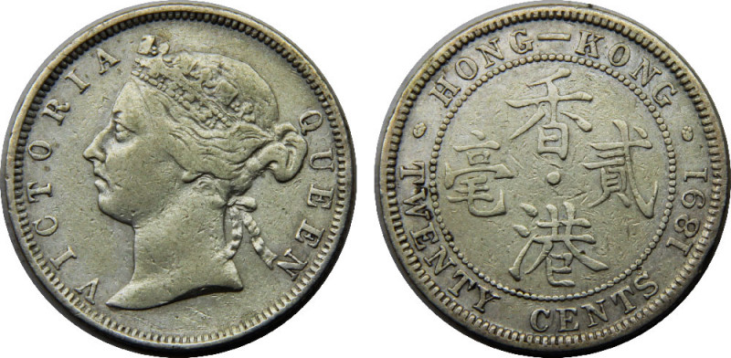 HONG KONG 1891 Victoria,British 20 CENT SILVER VF5.4g 
KM# 7