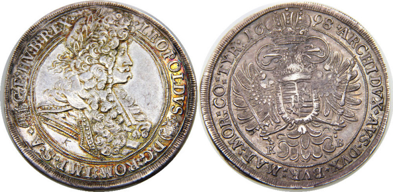 HUNGARY 1698 KB Leopold I ,Kremnitz mint 1 THALER SILVER AU28.5g 
KM# 214