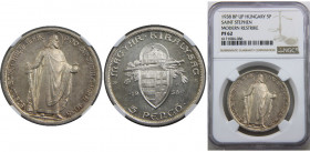 HUNGARY 1938ND (1965) BP-UP People's Republic ,Death of St. Stephan - Trial Proof Restrike,Rare(Mintage 1000) 5 Pengő SILVER PF62 
X# Pn13.1