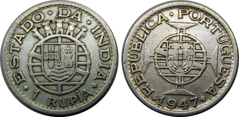 INDIA 1947 Portuguese 1 RUPIA SILVER XF12g 
KM# 27