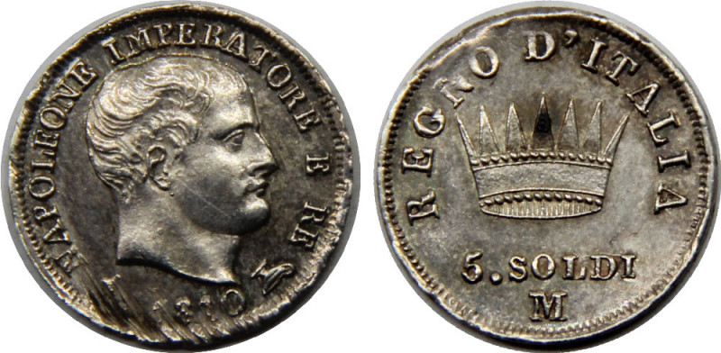 ITALIAN STATES 1810 M Napoleon I, Napoleonic Kingdom of Italy,Milan mint 5 SOLDI...
