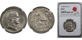 ITALY 1914 R Vittorio Emanuele III,Kingdom,Rome mint 2 LIRE SILVER MS61 
KM# 55