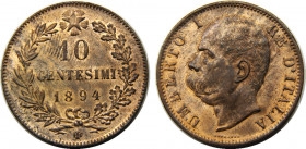 ITALY 1894 BI Umberto I,Kingdom,Heaton's mint 10 CENTESIMI SILVER MS10.3g 
KM# 27.1