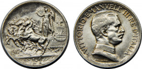 ITALY 1917 R Vittorio Emanuele III,Kingdom,Rome mint 1 LIRE SILVER AU5.1g 
KM# 57