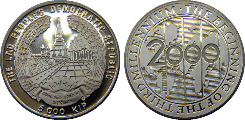 LAOS 2000 People’s Democratic Republic,Third Millennium,Proof 5000 KIP SILVER PF...