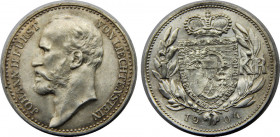 LIECHTENSTEIN 1924 Johann II,(Mintage 60000),45355 later melted 1 FRANK SILVER MS5g 
Y# 8