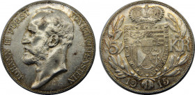 LIECHTENSTEIN 1915 Johann II,(Mintage 10000) 5 KRONEN SILVER AU24.1g 
Y# 4