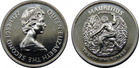 MAURITIUS ND (1977) Elizabeth II,British,Silver Jubilee,(Mintage 47000) 25 RUPEES SILVER PF28.1g 
KM# 43