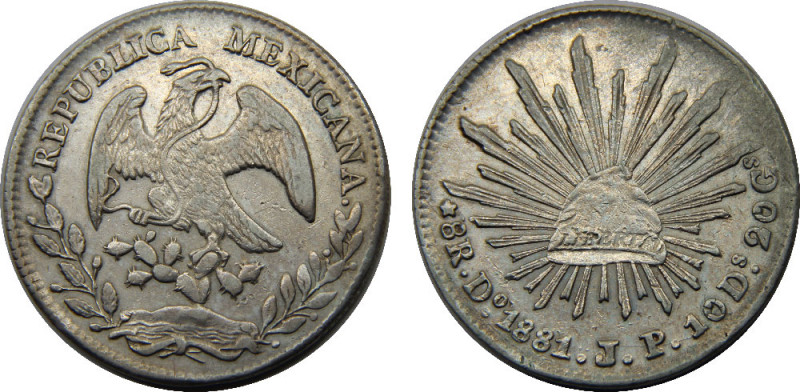 MEXICO 1881 Do JP Federal Republic, Durango mint 8 REALES SILVER VF27g 
KM#377....