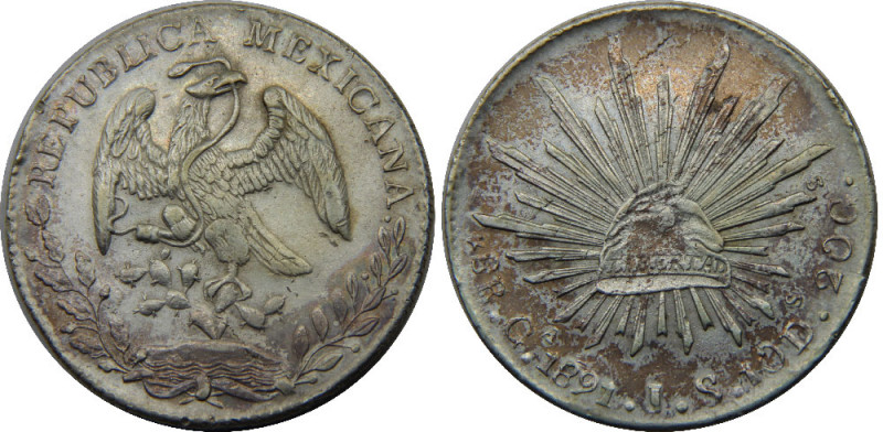 MEXICO 1891 Ga JS Federal Republic, Guadalajara mint 8 REALES SILVER XF26.7g 
K...