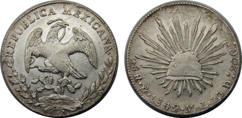 MEXICO 1842 Mo ML Federal Republic,Mexico City mint 8 REALES SILVER XF27.1g 
KM...