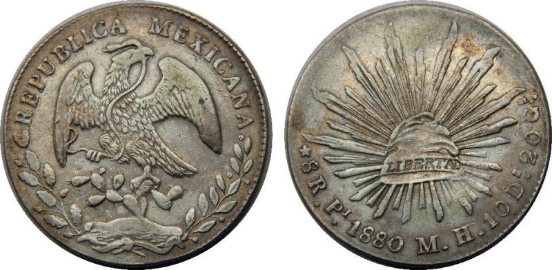 MEXICO 1880 Pi MH Federal Republic,San Luis Potosi mint 8 REALES SILVER XF26.9g ...