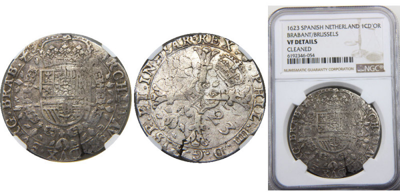 NETHERLANDS 1623 Felipe IV,Spanish,Brabant 1 PATAGON SILVER VF 
KM # 53