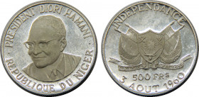 NIGER 1960 Republic,Independence,Proof 500 FRANCS CFA SILVER PF10.1g 
KM# 5