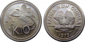 PAPUA NEW GUINEA 1975 Elizabeth II,Proof( Mintage 79000) 10 KINA SILVER PF41.5g 
KM# 8a