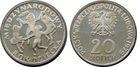 POLAND 1979 MW People's Republic,International Year of the Child,Proof,Rare(Mintage 5000) 20 ZLOTYCH SILVER PF11.2g 
Y# 99