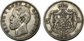 ROMANIA 1882 B Carol I,Kingdom 5 LEI SILVER VF24.9g 
KM#17.1