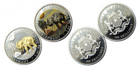 SOMALIA 2017 Republic,Elephant;,2 Lots,Silver Bullion Coinage,Proof Giding/Coloured 100 SHILLINGS SILVER MS