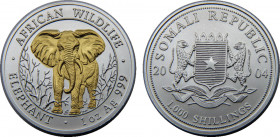 SOMALIA 2004 Republic,Elephant Standing,Giding( Mintage 5000) 1000 SHILLINGS SILVER MS31.4g 
KM# 183